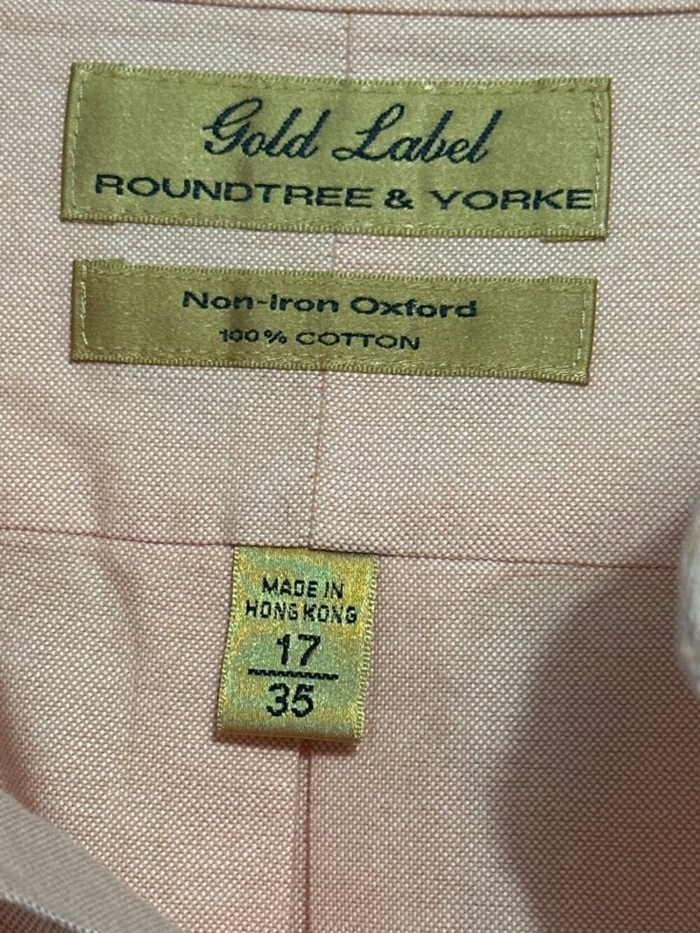 Roundtree & Yorke Gold Label Non-Iron Oxford Shirt 17/35 Long Sleeve Peach Cotto - Picture 3 of 8